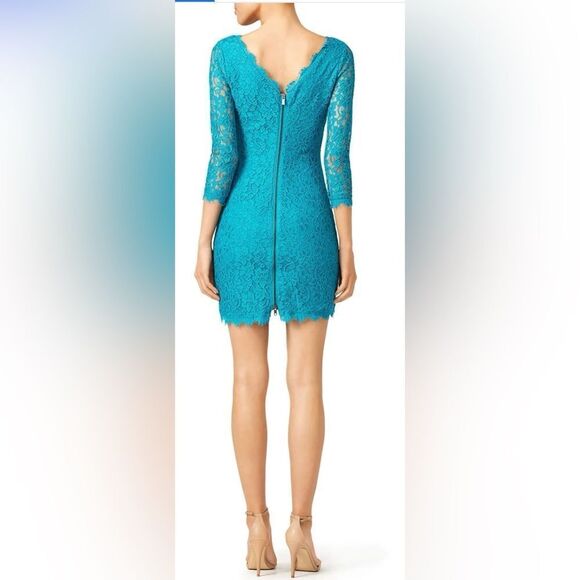 NWT Diane Von Furstenberg Zarita Elegant Lace Dress in Teal, US2 - Picture 4 of 13